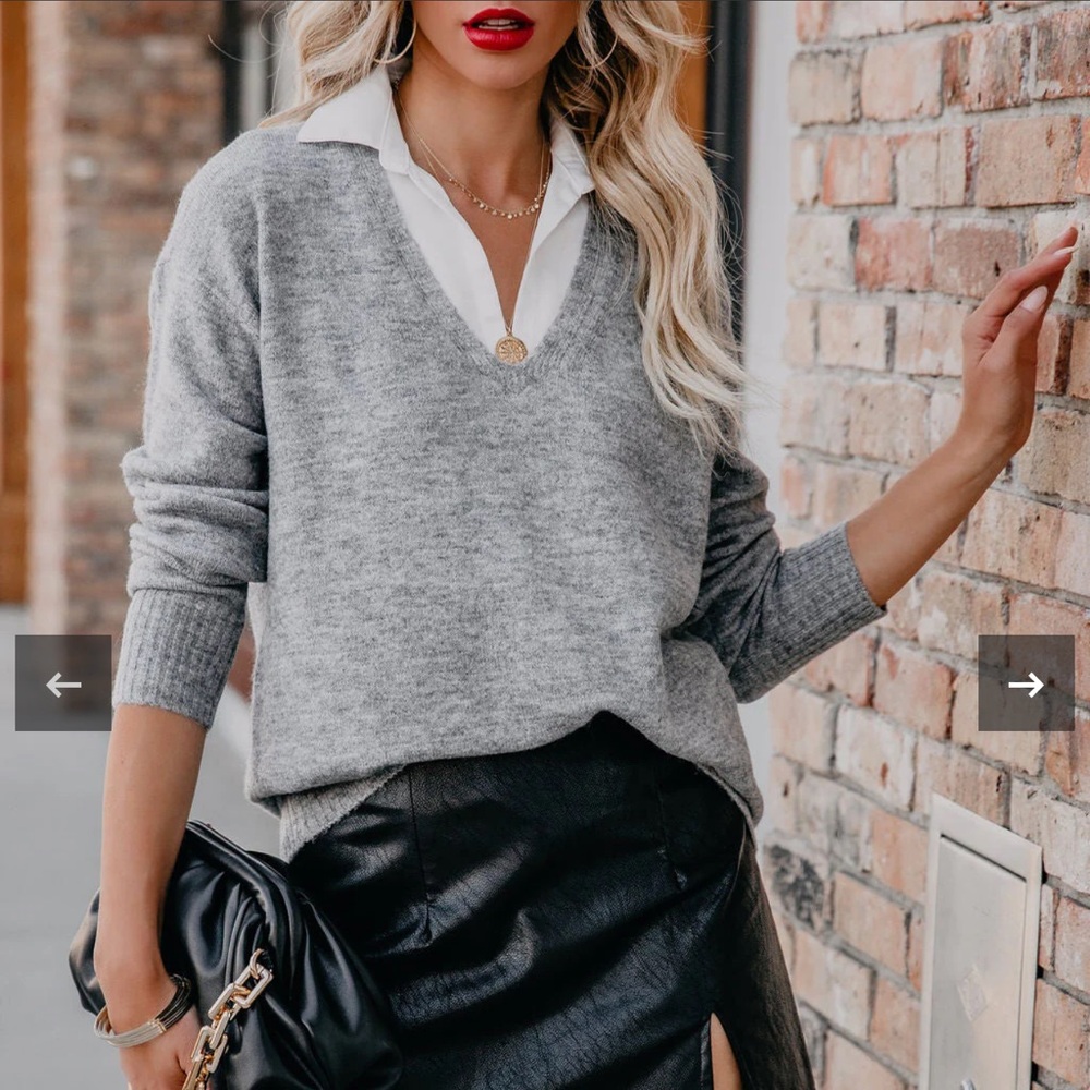 Vici Annalise Contrast Collar Knit Sweater - Heather Grey